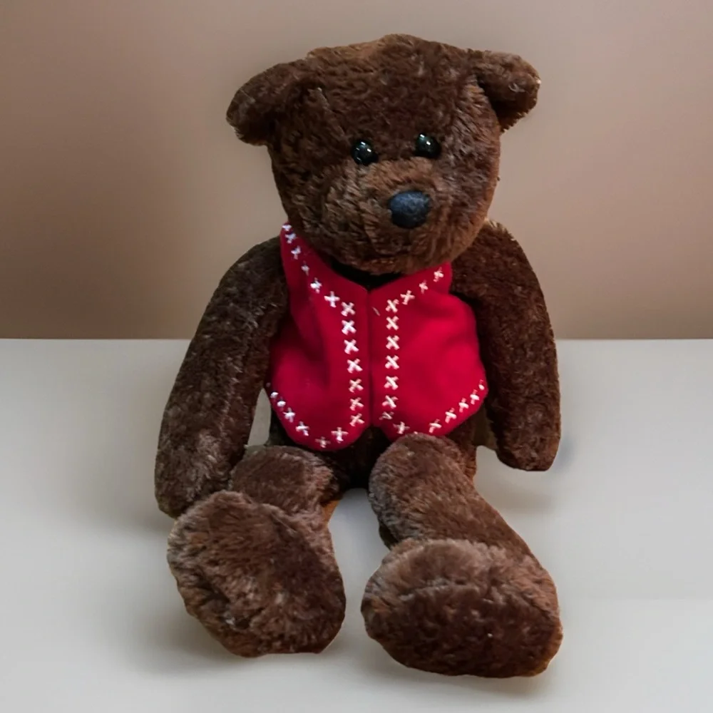 Helping Hugs Plush Bear – 13’’ Dark Brown w/ Red Vest Target